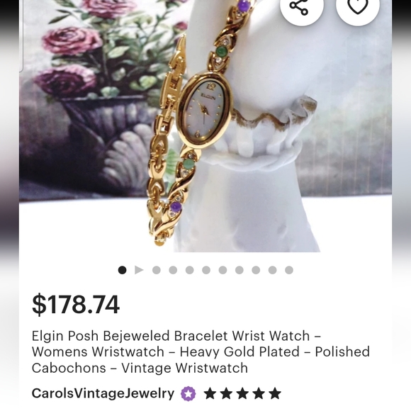Elgin Rare Vintage Posh Bejeweled Bracelet Wristwatch Gold,Jade,Opal - Picture 16 of 17